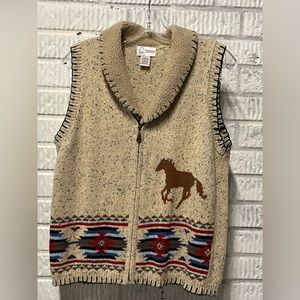 Shyanne Collection Zip Up Horse Vest Large Blue Cream Women’s western rodeo